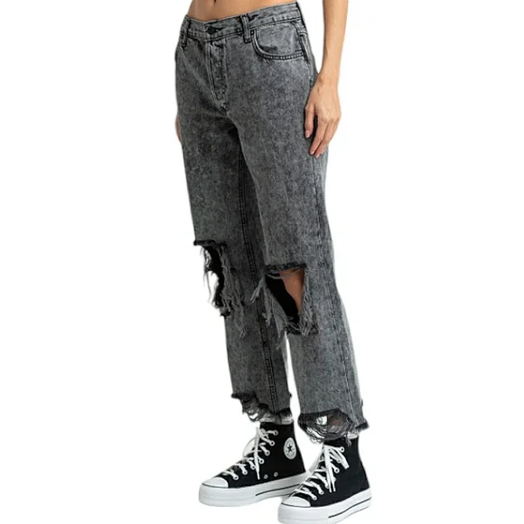 Free People We The Free Maggie Distressed Raw Hem Bottlerocket Mid-Rise Jeans 26 - Picture 12 of 16